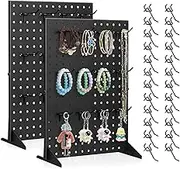 Ssumght Peg Board Display Stand with 12 Hooks,White Metal Jewelry Retail Pegboard Racks for Craft Shows, Fairs and Selling Earrings,Sturdy Rack Stands for Retail Stores, Vendors (Black 2PCS)