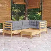 Generic 5 Piece Garden Lounge Set with Grey Cushions Pinewood,3096375