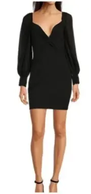Belle Badgley Mischka 8 Black Dalia Deep Sweetheart Balloon Sleeve Dress $199