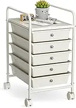 5 Tier Rolling Cart with 5 Drawers, Multipurpose Rolling Storage Cart with Drawers and Universal Casters Easy Movement Plastic Art Cart Organizer on Wheels for Classroom, Bedroom, Office, Bathroom