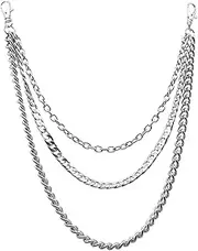 [newtro] Pants Wallet Chain for Men Women Biker Trucker Hip Hop Punk Goth Triple Layers Chains Long Keychain Z16, Silver