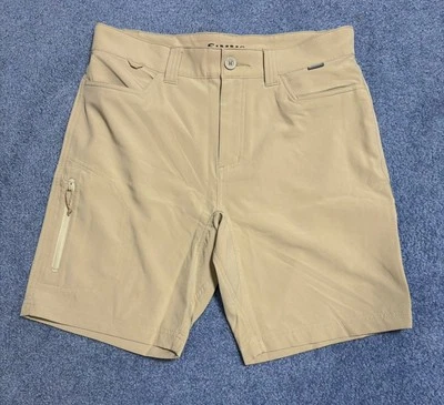 Simms Skiff Shorts Mens 32 Brown Pockets Flat Front Stretch UPF 50 Sandbar New