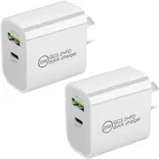 2 PCS 20W DUAL USB-C Type C Fast Wall Charger USB 3A Adaptor For Android iPhone iPad