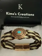 One Of A Kind, Artisan Handbraided, Horsehair Bracelet/With Turquoise Stone/6"