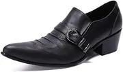 [Generic] Oxford for Men Formal Shoes Slip On Monk StrapGenuine Leather Honeycomb Embossed Block Heel Wingtip
