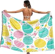 [RPLIFE] Easter Eggs Stars White Sarong Wrap Cover Up, Summer Long Plus Size Sarong, Large, Easter Eggs Stars White, Medium