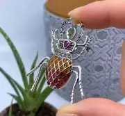 Brooch-Pendant Ruby and Marcasite natural gemstone, silver 925, gold plated