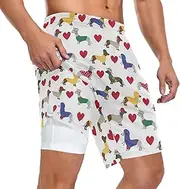 [ZZXXB] Dachshund Dog Love Heart Athletic Shorts for Men with Pockets 2 in 1 Quick Dry Running Shorts S-3XL