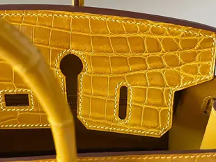 『RP精品』愛馬仕 HERMES Birkin 25 鱷魚皮柏金包 琥珀黃 金扣