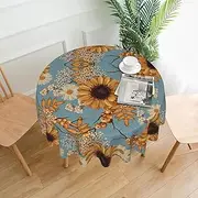 Sunflower Tablecloth Round Table Cloth 60 Inch Waterproof Party Table Covers for Picnic Kitchen Outdoor Retro