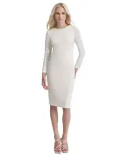 DKNY Women's Plus Size Long-Sleeve Round-Neck Sheath Dress, Eggshell, SIZE-16W