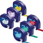 6 Pack Replacement for Dymo Label Maker Refills LetraTag Refills for Dymo 200B Plus LT100H LT100T QX50 Plastic Label Tape 16952 91331 91332 91333 91334 91335,12mm x 4m(1/2" x 13')