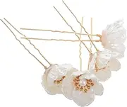 WEKADRIN Retro Hanfu Style Hair Stick 4pcs Camellia Hairpin Pearl Decor Fashionable Hair Accessories for Girls