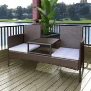 2-Seater Garden Sofa with Tea Table Poly Rattan Brown vidaXL