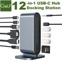 在飛比找momo購物網優惠-【Golf】12合1 USB C 直立款擴充 HUB 工作站