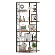 Costway 6-Tier Bookshelf Modern Geometric Bookcase w/2 Anti-tipping Kits Display Storage Rack Brown