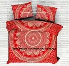 Red Gold Ombre Mandala Indian Duvet Doona Cover Handmade King Size Quilt Blanket