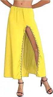 [TiaoBug] Women's Belly Dance Maxi Skirt Tribal India Dance Side Split A Line Dancing Skirt for Performance