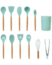 Fresh Fab Finds 11pc Silicone Utensil Set with Heat-Resistant Wooden Handle