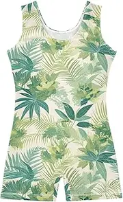 [FRODOTGV] Dreamy Sea Green Fern Leotards for Girls Gymnastics Toddlers Dance Biketards for Dancewear, Tumbling Class, Swimming