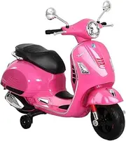 Vespa Kids Ride on Car, 6V Battery Motorbike Headlight Built-in Music 30kg Loading Capacity 2 Wheels Electric Motorcycle Cars for Toddlers Baby Walkers Little Tikes Kid Toy Pink