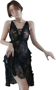 [sundry goods] Lace sexy lingerie side slit camisole nightgown for women, As Shown in the Figure, One Size