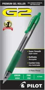 31025 Pilot G2-7 RT Gel Rollerball Pen, Fine 0.7mm, Green Ink, Pack of 24