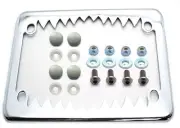 Chrome Teeth Motorcycle License Plate Tag Frame Kit Stainless Screws & Grey Caps