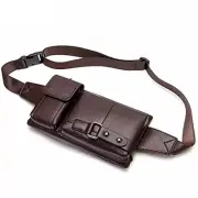 Men's Leather Sling Bag,Chest Shoulder Backpack, Water waterproof Brown