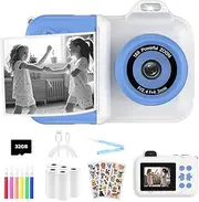 Kids Instant Print Camera, 1080P HD Dual-Lens Selfie Digital Camera with 5 Rolls Print Paper & 32G Card