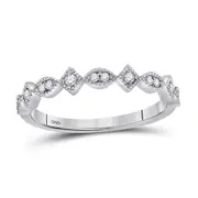 14k White Gold Round Diamond Geometric Stackable Band Ring 1/10 Ctw