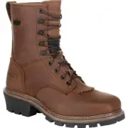 ROCKY WORK Men's 9" Square Toe Logger Soft Toe Waterproof Work Boot Dark Brown -