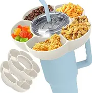 2Pcs Snack Bowl for 40oz Insulated Cup with Handle 5 Grids Large Capacity Tumbler Snack Tray Silicone Cup Snack Container Snack Ring Home Office Travel Camping(Milky)