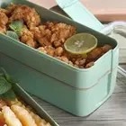 (Green)Lunch Food Box 3 Layers Leakage Proof Stackable Rectangular Portable B A