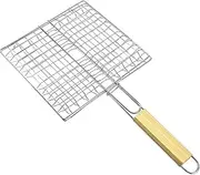 BBQ Fish Grill Basket - Fish Tongs with Wooden Handle, Grill Net Clips | Grill Clips, BBQ Accessories, Heat Resistant Wooden Handle, Cooking Accessories for Fish