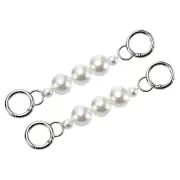 2Pcs 15cm/5.9" Pearl Purse Chain Strap Extender for Handbag, Silver/White Pearl