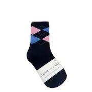 NWT Janie And Jack Argyle Socks Boys Sz 2T-3 Navy Blue Knit Cotton Blend Stretch