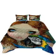 Faces of Faery #223 Redhead Girl with Macaw Parrot Coverlet