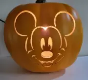 Collectable Orange Blowmold Pumpkin w/Mickey Mouse Face Green Stem, Cord & Bulb