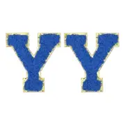 Chenille Letter Patches 2.2" Letter Y Embroidered Patch (Blue, Pack of 2)