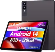 Wainyok 11 Inch Android 14 Tablet: K8 4G LTE 5G WiFi Tableta | 8GB RAM + 128GB ROM (1TB TF) | Octa-Core | Widevine L1, FHD Display, 13MP+8MP. 7000mAh, GPS, Gray