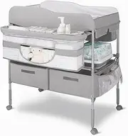 Portable Baby Changing Table, Foldable Changing Station with Nappy Mats, Baby Pots, Locking Wheels, Safety Belt & Large Storage, Ideal for Newborn and Infants