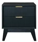 YARA SOLID ACACIA 2 DRAWER BEDSIDE TABLE BRUSHED BLACK