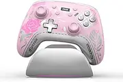 IINE Wireless Pro Controller with Charging Dock, PC Controller with Macro/Turbo/Rumble/NFC/Motion Sensor Function, Multi-Platform Gamepad Compatible with Switch/PC/Steam/Phone/Tablet (Pink Rose)