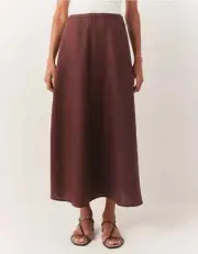 The White Company 100% Linen Circle Midi Skirt, Teak Red, UK 14, RRP £110