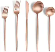 Lemeya Matte Rose Gold Silverware Set,Modern Stainless Steel Flatware Set,20 Pieces Cutlery Set Service for 4,Tableware Utensil Set for Home and Restaurant, Satin Finish, Dishwasher Safe