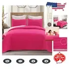 Ultrasonic King Size Quilt Set - Reversible Geometric Design, Hot Pink, 3-Piece