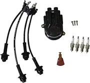 BCXFORK Tune Up Kit Distributor Cap + Ignition Rotor + Spark Plugs + Ignition Wire Set fits for Toyota Forklift 5FG 6FG 7FG Series w/ 4Y Engine