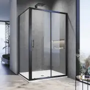 Black Framed 2 Panel Shower Enclosure Sliding Screen, 1400 x 900mm
