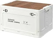 Foldable Storage Bin – Camping Box, Stackable Organizer Crate | Wooden Lid Storage Container for Outdoor Adventures, Home Organization, Space-Saving Folding Storage Solution